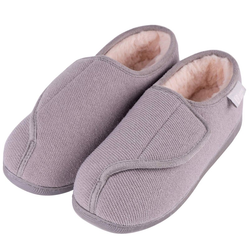 LongBay Womens Adjustable Slippers Memory Foam Cozy Wide Diabetic House Shoes Edema Orthopedic Neuropathy Indoor Outdoor (9 B(M), Gray) - Image 1